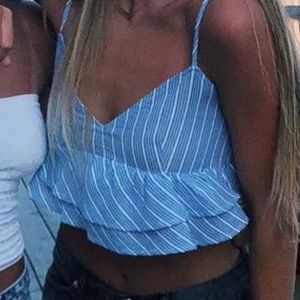 Forever 21 Blue Tie Ruffle Crop Top S